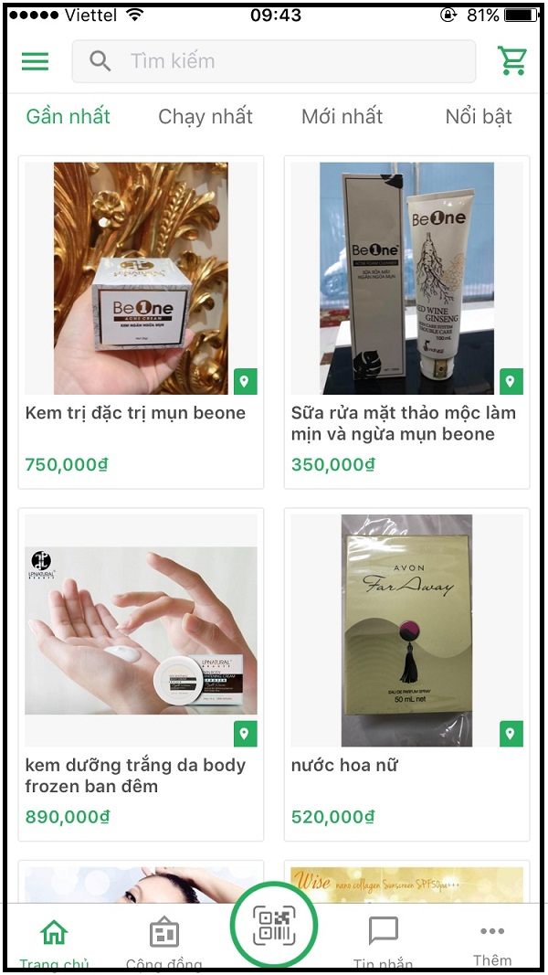 những sản phẩm mà đang được bày bán và có thể đặt mua qua ứng dụng này