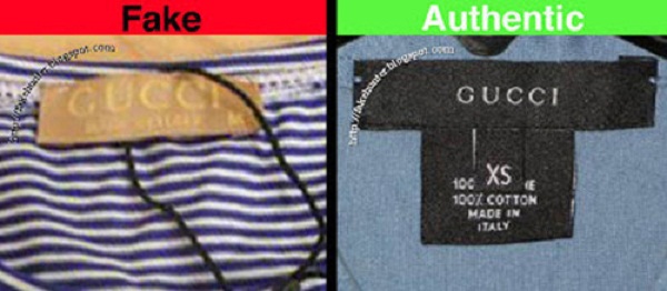So sánh mác của hai sản phẩm fake (bên trái) và thật (authentic- bên phải). So sánh mác của hai sản phẩm fake (bên trái) và thật (authentic- bên phải).