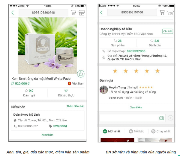 Hình ảnh minh họa thông tin sản phẩm sau khi truy xuất mã vạch